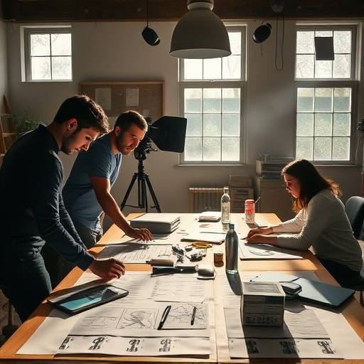 Equipo de Lumina Films planificando un rodaje en una mesa de preproducción.